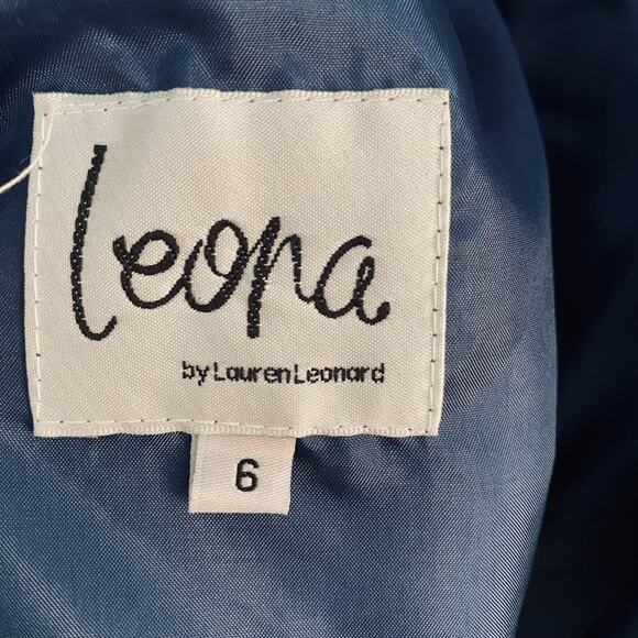 Leona by Lauren Leonard Dress Womens 6 Navy Silk Sheer Sleeve Chiffon Sweetheart - Picture 2 of 6